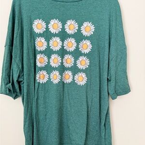 Green T-Shirt with Daisy Print
